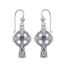 Silberne Ohrringe Keltisches Kreuz mit Amethyst (Ag 925)