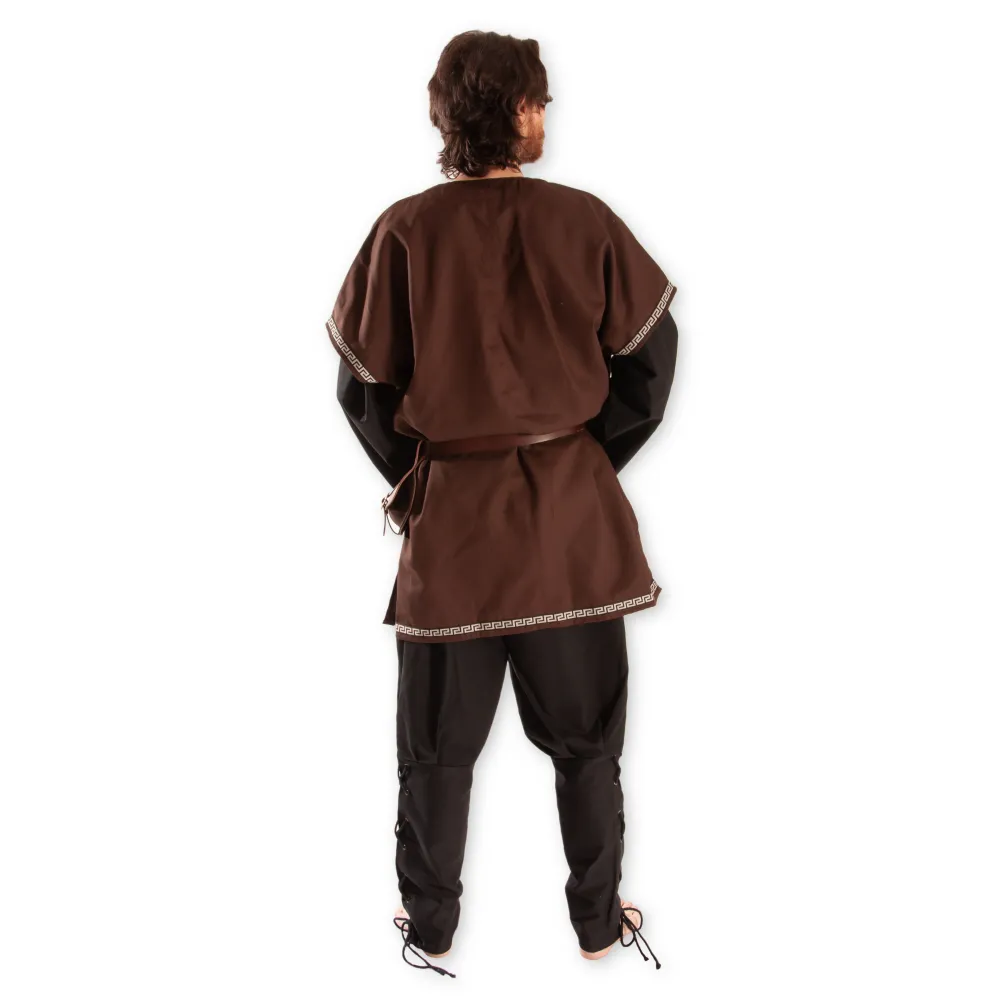 Decorated cotton tunic with lacing - brown
