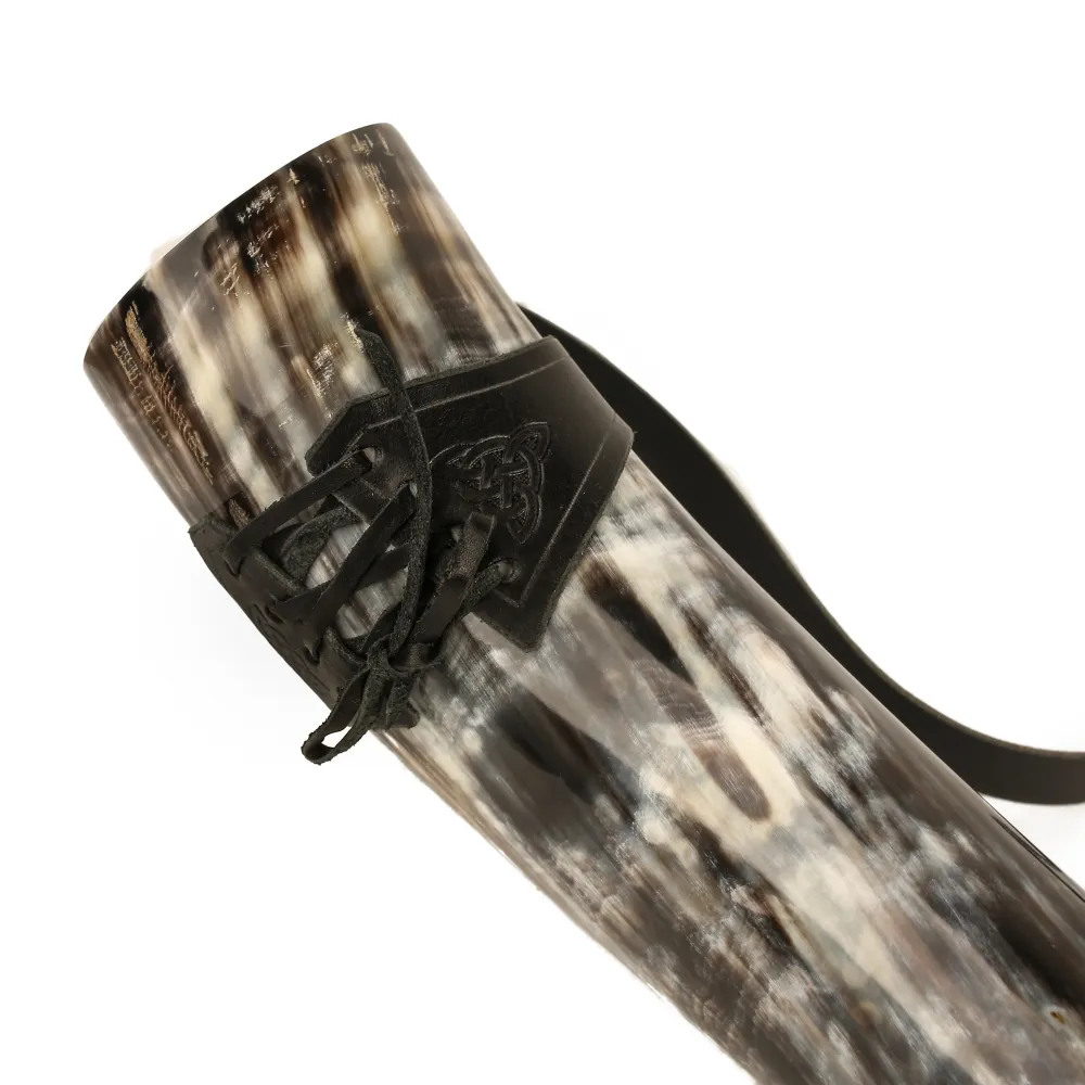 Leather Drinking Horn Holder, Decorated