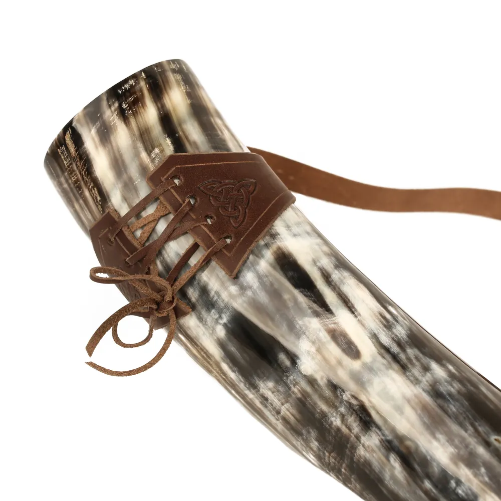 Leather Drinking Horn Holder, Decorated