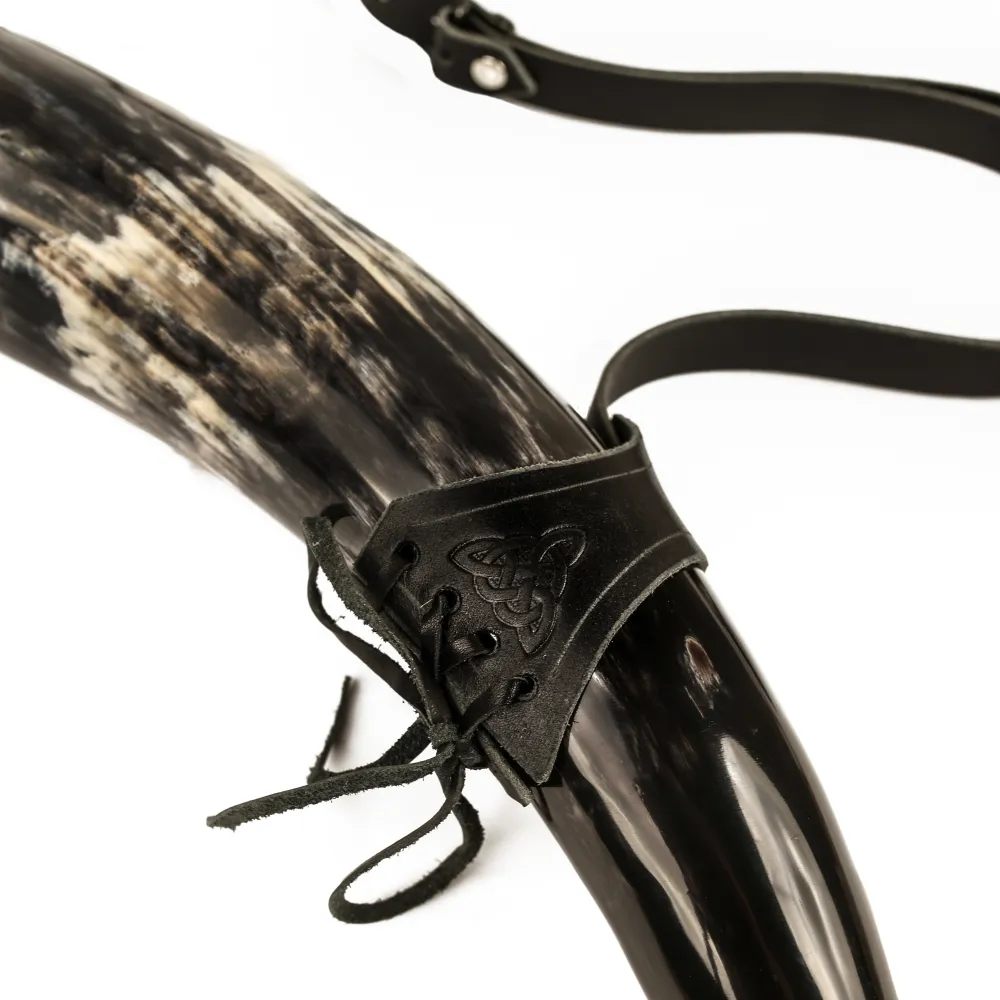 Leather Drinking Horn Holder, Decorated