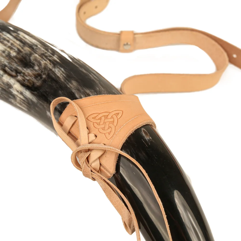 Leather Drinking Horn Holder, Decorated