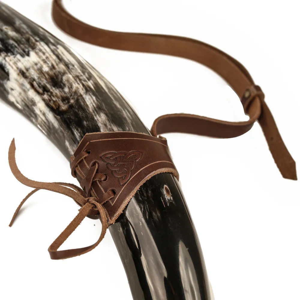 Leather Drinking Horn Holder, Decorated