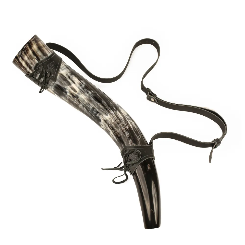 Leather Drinking Horn Holder, Decorated
