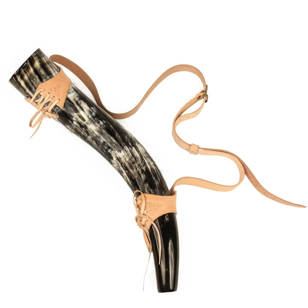 Leather Drinking Horn Holder, Decorated