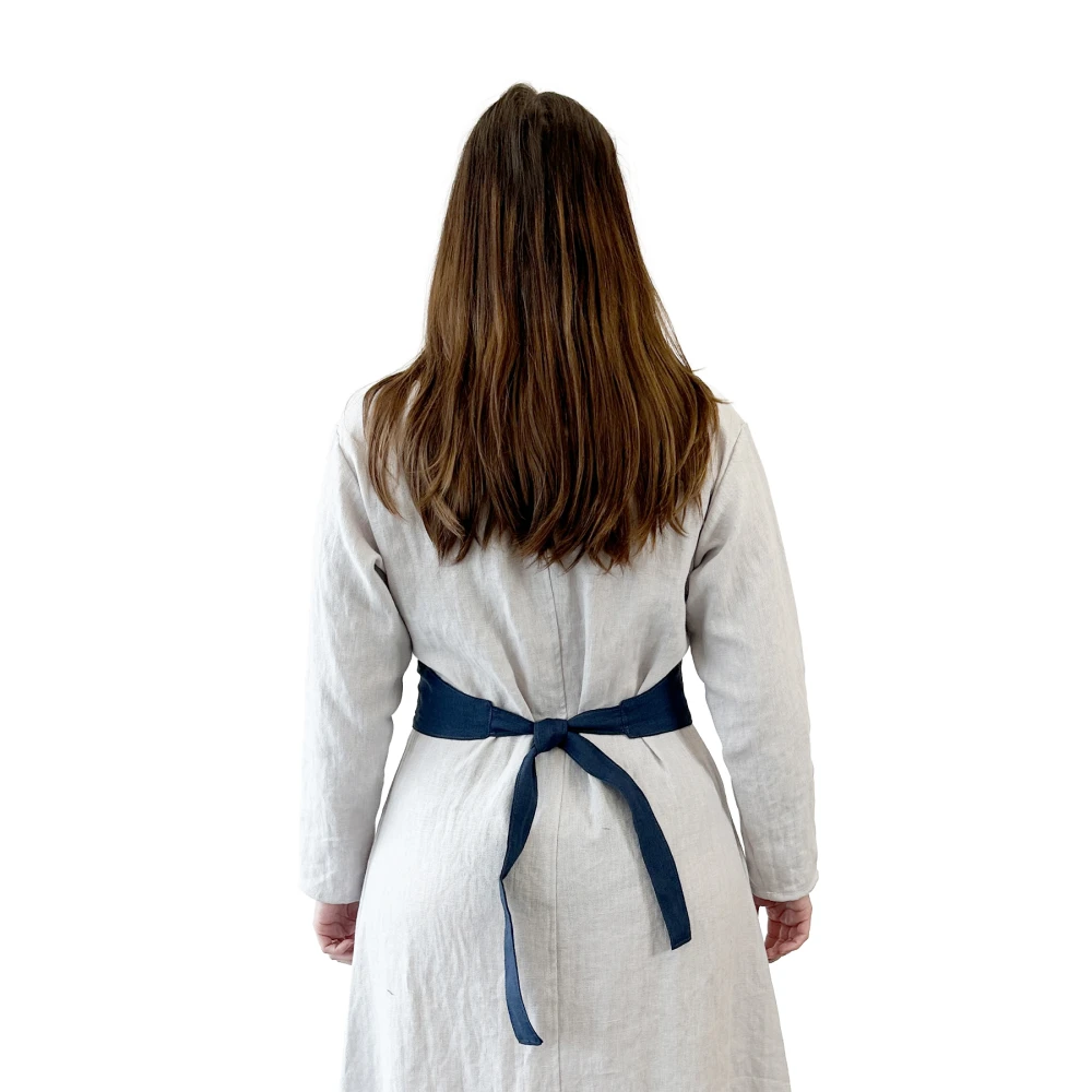 Embroidered Linen Belt - Blue
